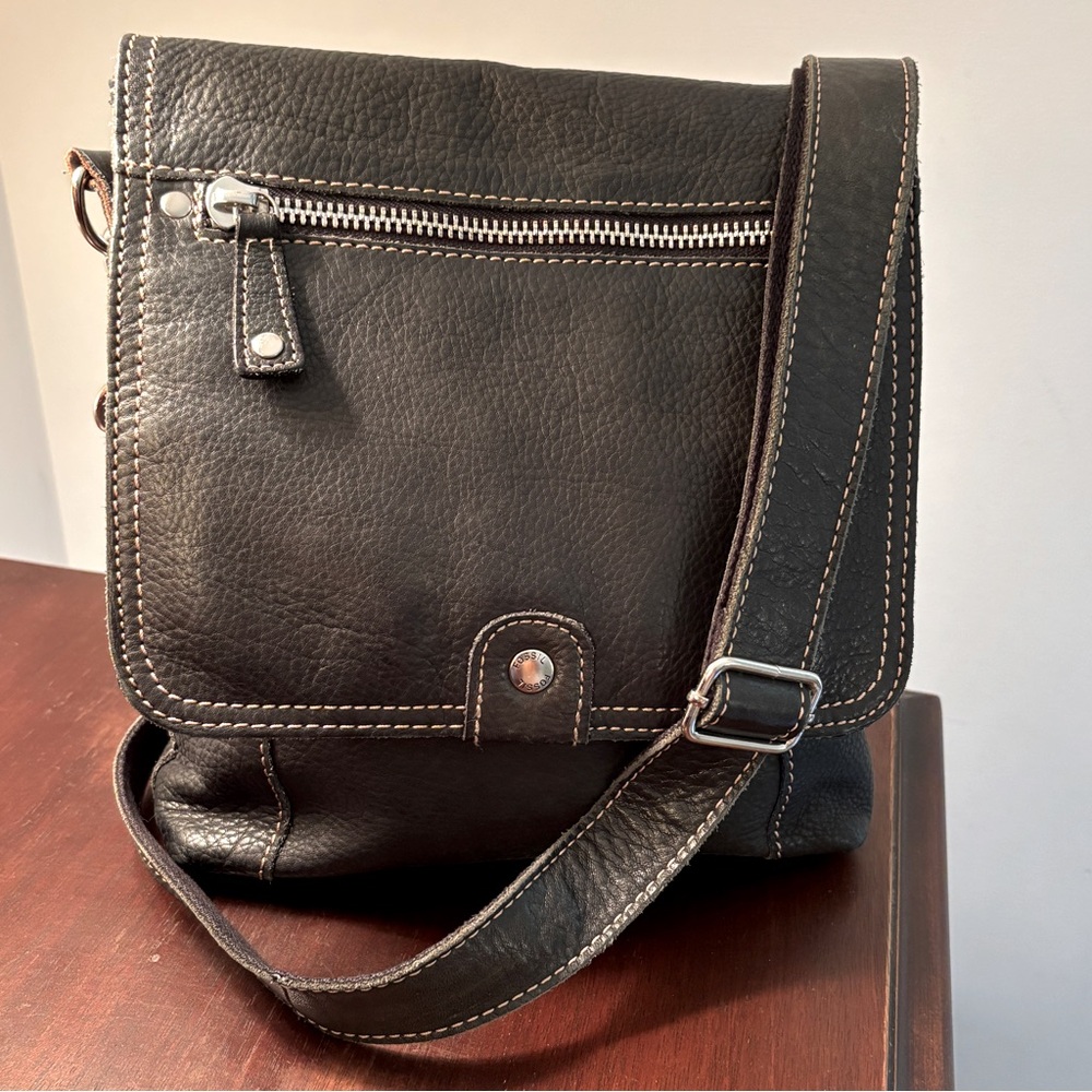 Fossil Black Pebble Leather Messenger Crossbody Bag Travel Organizer